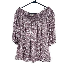 Loft Size XS Shirt‎ pink Floral Off The Shoulder Cottagecore Babydoll 3/4 Sleeve